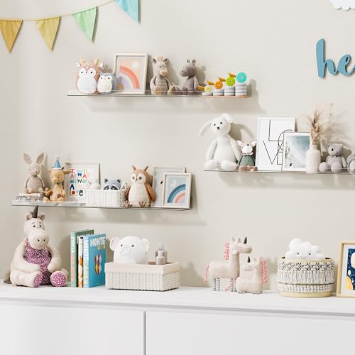 upsimples 15" x 4" Acrylic Shelves for Wall Storage and Organizer, 6 Pcs | Versatile Clear Floating Bedroom Shelves for Figures & Collectibles, Kids Bookshelf, Invisible for Displaying, Room Décor