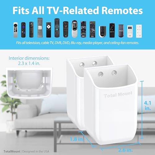 TotalMount Drop-Free Remote Holders – Removable Adhesive – White (2 Pack) | Designed in the USA – Simply Put the Remote In – No Tricky Magnet Alignment Needed
