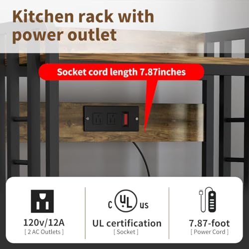SIREDEEP Bakers Rack with Power Outlet ，4-Tier Kitchen Baker's Rack,Microwave Stand with Storage Suitable for Kitchen, Living Room, Dinning Room，Coffee Bar(Rustic Brown)