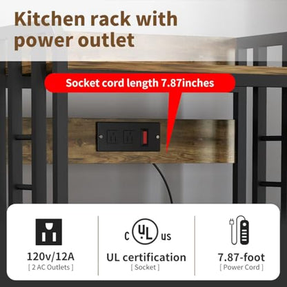 SIREDEEP Bakers Rack with Power Outlet ，4-Tier Kitchen Baker's Rack,Microwave Stand with Storage Suitable for Kitchen, Living Room, Dinning Room，Coffee Bar(Rustic Brown)