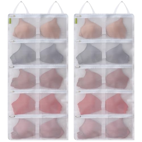 Laundry Bra Bag, 2 Pcs Bra Washing Bags, Lingerie Bags for Washing Delicates, Holds 10 D-F Cups Sizes, Underwear Brassiere Washing Bag with Zipper for Laundry Storage