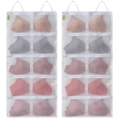Laundry Bra Bag, 2 Pcs Bra Washing Bags, Lingerie Bags for Washing Delicates, Holds 10 D-F Cups Sizes, Underwear Brassiere Washing Bag with Zipper for Laundry Storage