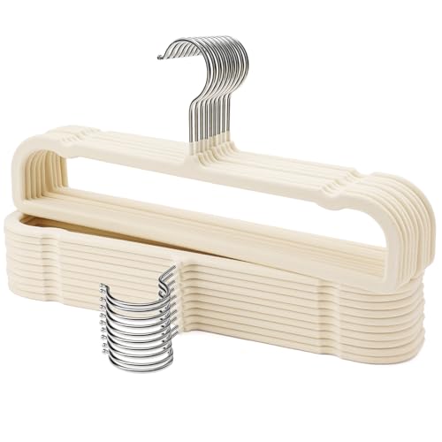 Velvet Hangers Pants Hangers 20 Pack Velvet Pant Hangers,Heavy Duty Felt Hangers for Pants,Jeans,Scarf,Towels,Tank Top,Coat.Closet Organizers and Storage（Beige）