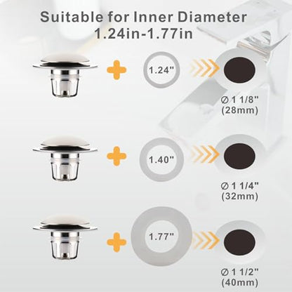 WELLUP Bathroom Sink Stopper,Sink Drain Stopper Pop Up Strainer Brushed | Bruhsed Nickel 2-in-1 Sink Stopper Replacement,Bathroom Sink Drain with Hair Catcher,Fit 1 1/8"-1 1/2",Anti-Clogging Design