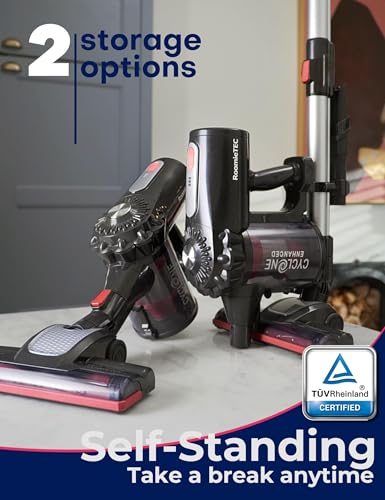 Roomie Tec Cordless Stick Vacuum Cleaner for Home, 2200mAh Battery | Up to 35 Min, High Suction Power, Lightweight, Self-Standing with LED Headlight, HEPA Filter - For Dorm Room, Floor and Cars.