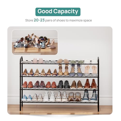 viewcare Long Shoe Rack for Closet, 4-Tier Extra Long Shoe Rack for Entryway & Garage, Black Shoe Organizer Holds 20-23 Pairs, Sturdy Metal Construction