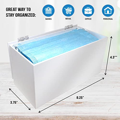 Face Mask Dispenser | Acrylic Mask Box with Cover for Storing and Dispensing Personal Face Masks (White)