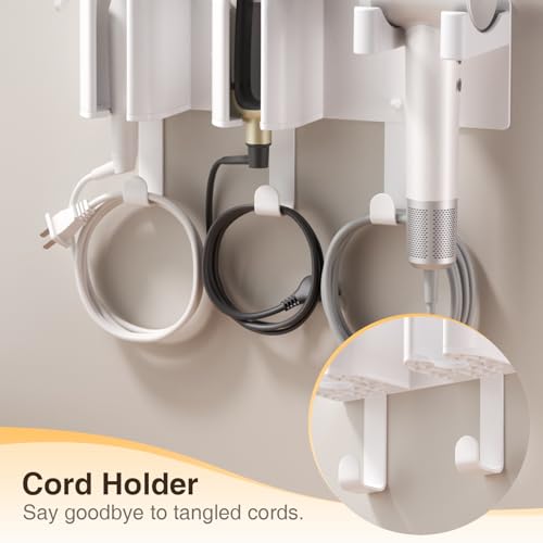 Hair Tool Organizer Wall Mount, Hair Dryer & Curling Iron Storage | 3-Compartment Blow Dryer and Straightener Holder, Screw Mounting, Aluminum Alloy & ABS, White (Hair Tools Not Included)