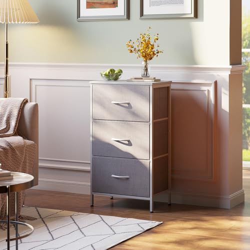 AODK Small Dresser for Bedroom Nightstand with 3 Storage Drawers,Light Grey | Chest of Drawers End Table for Living Room, Closet Dresser with 3 Storage Drawers Organizer Clothes