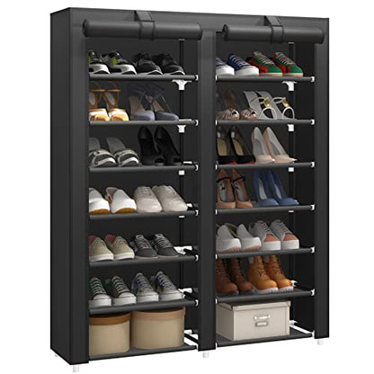 7-Tier Shoe Storage Organizer with Dustproof Cover... (Black)