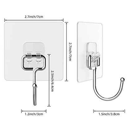 Large Adhesive Hooks for Hanging Heavy-Duty 44Ib(Max) 20 Packs, Wall Hangers without Nails Self-Adhesive Traceless Clear and Removable, Waterproof and Rustproof Multiple Uses for Bathroom Kitchen Home