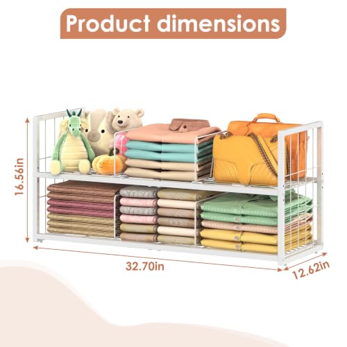 Hongtamoya Stackable Closet Storage Shelf with Adjustable Divider | Closet Organizer and Storage Container for Clothe, Jean Pant Shirt Sweater Purse Shoe, Use in Bedroom RV Closet System, White