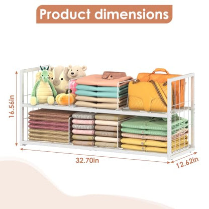 Hongtamoya Stackable Closet Storage Shelf with Adjustable Divider | Closet Organizer and Storage Container for Clothe, Jean Pant Shirt Sweater Purse Shoe, Use in Bedroom RV Closet System, White