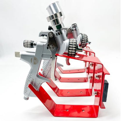 Magnetic Paint Spray Gun Holder Stand, Holds 4 Gravity Feed - Attach to Booth Wall, Mix Room, Workstation Cabinet, Body Shop or Garage Wall Red