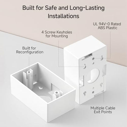 Cable Matters 5-Pack 1-Gang Low Voltage Surface Mount Backbox, White | 1.85-Inch Deep, Multiple Cable Cutouts, Mounting Screws Included, for Low-Voltage Cable Installations
