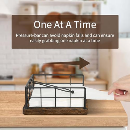 Napkin Holder for Table, Farmhouse Napkin Holders with Weighted Arm, Wood Rustic Napkin Holders for Paper Napkins, Napkins Holder for Kitchen, Dining Table