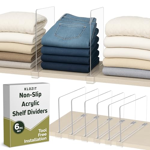6- Pack Clear Acrylic Shelf Dividers-Non-Slip Clos...