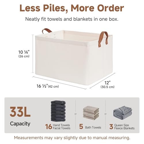 StorageWorks Fabric Storage Bins, Large Storage Baskets for Shelves, Closet Organizers and Storage Bins with Metal Frame, Handles, Natural Color, 2-Pack