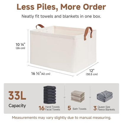 StorageWorks Fabric Storage Bins, Large Storage Baskets for Shelves, Closet Organizers and Storage Bins with Metal Frame, Handles, Natural Color, 2-Pack