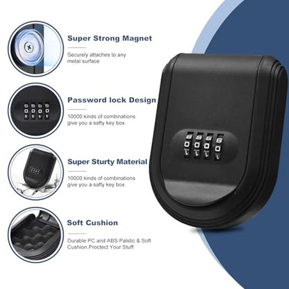 Magnetic Key Box for Under Car with Combination Lock Hidden Key Holder for Outside Storage Sparekey Outdoor (1, Black)