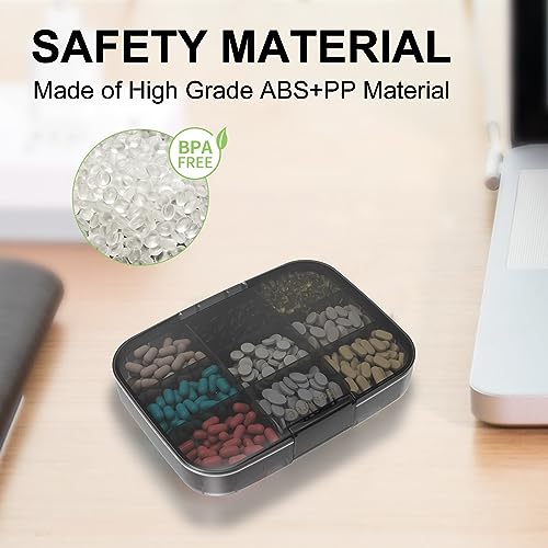 Restree Pill Organizer, Large & Moisture Proof Travel Pill Case, Adjustable Dividers for Daily Vitamins, Supplements, Fish Oil - Portable Medicine Box for Home & On-The-Go, 9 Compartment (Black)