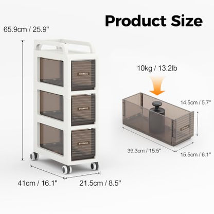Bathroom Storage with Drawers, 7.87" Wide Slim Storage Cabinet | Freestanding Narrow Cupboard for Bathroom, Kitchen