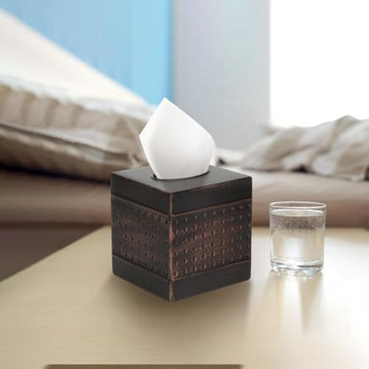 MOCHTERO Decorative Tissue Box Cover,Hand Hammered Design, Square Metal Tissue Holder,for Bathrooms, Bedroom, Dinner Table, Office.Antique Bronze Color