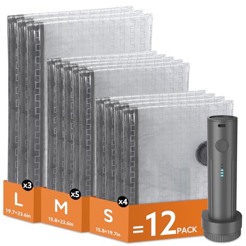Travel Vacuum Bags with Wireless Charging Air Pump... (12 Count)
