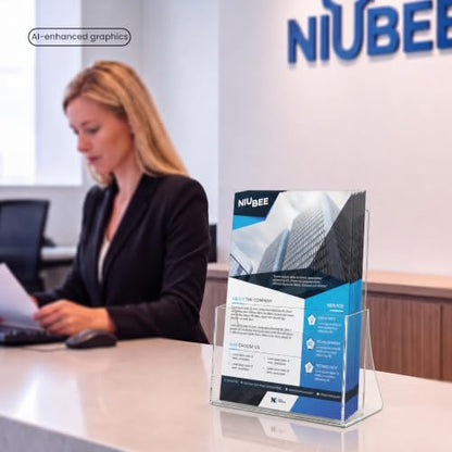 NIUBEE Acrylic Brochure Holder 8.5 X 11, Flyer Holder Stand Display, 2 Pack | Clear Magazine Stand, Brochure Display Stand Countertop Organizer for Literature, Pamphlet, Booklets, Menu, Journals Office