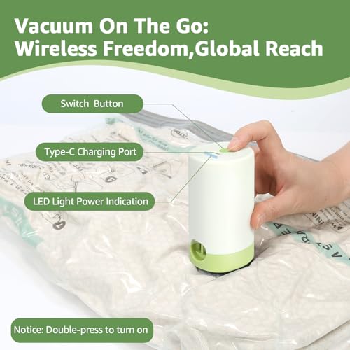 9+3 Packs Vacuum Bags for Travel with Rechargeable air Pump, 3 Sizes Vacuum Seal Bags for Clothing, Space-Saving Compression Storage Bags for Travel & Closet Organization