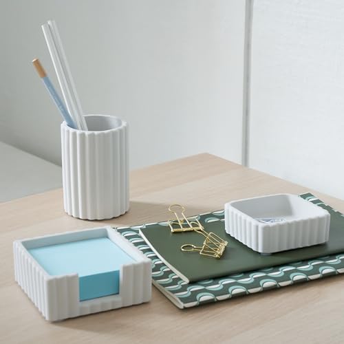 Aesthetic Desk Organizer Set of 3 For Your Office - Sturdy Concrete Desktop Accessories For Women Enhance Any Office Decor - Set incl. Pen Holder, Paperclip Storage & Sticky Note Holder for Teacher