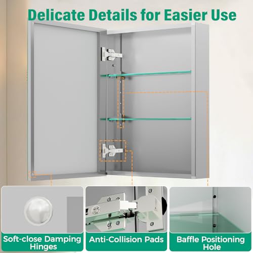 Medicine Cabinet Mirror,Bathroom Mirror with Storage 20 x 26 in | Bathroom Medicine Cabinet With Mirror And Adjustable Shelves, Aluminum Recessed or Wall Mounted Medicine Cabinets
