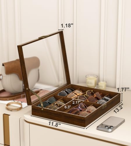 NEWLOOP 10/20/30 Wooden Pattern Sunglass Organizer Multiple Pairs of Eyeglass Ultra-thin Frame Storage Box for Women Men