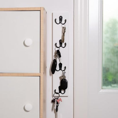 Vertical Design Wall-Mounted Key Holder,Entryway Durable Hook Rack | White Key Hanger Wall Mount for Narrow Spaces – Ideal Storage Solution for Scarves, Wallets, Belts – Rustic Wooden Key Rack