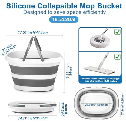 Collapsible Mop Bucket with Handle for Cleaning, 16L(4.2 Gallon) Silicone Square Mopping Bucket for Windows Cleaning or Car Washing, Cleaning Supplies Organizer Plastic Bucket for Storage