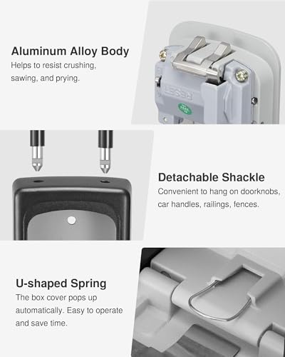 Puroma Key Lock Box Large with Code Lockbox Outdoor Wall Mount Safe 1 Gray | Resettable Combination, For Guest Realtor & House Outside, High-capacity, Hold 5 Keys, Portable, Doorknob, Weatherproof