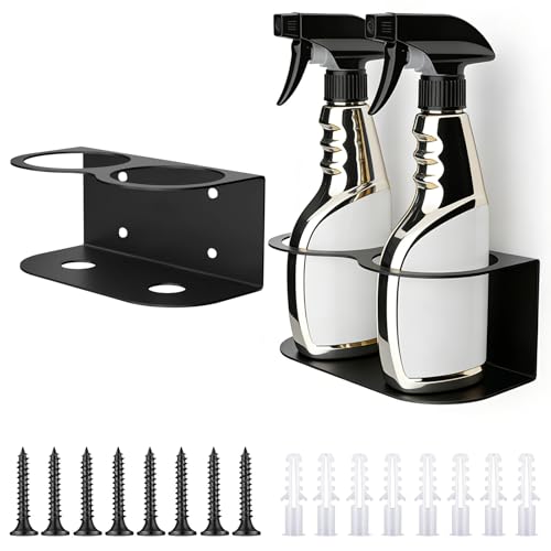 2 Pack Spray Bottle Holder Wall Mount, Steel Easy Install with Hardware | Heavy Duty Metal Spray Can Rack Organizer with Double Holes, Multi-Purpose Bottle Storage Shelf for Garage, Home & Workspace