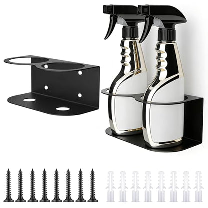2 Pack Spray Bottle Holder Wall Mount, Steel Easy Install with Hardware | Heavy Duty Metal Spray Can Rack Organizer with Double Holes, Multi-Purpose Bottle Storage Shelf for Garage, Home & Workspace