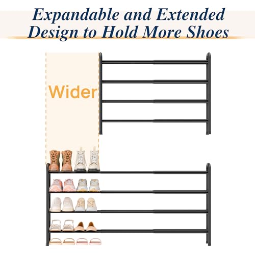 ENJOYBASICS 4 Tier Expandable Shoe Rack, Metal Small Shoes Shelf, Black | Free Standing Shoe Holder for 24 Pairs, Sturdy Shoe Organizer for Closet, Entryway, Under Bed ,Front Door, Bedroom