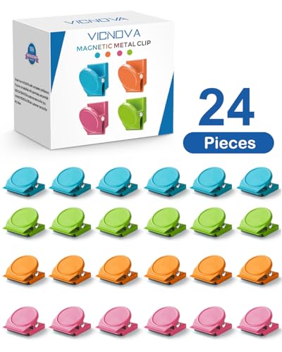 Magnetic Clips, 24 Pieces Magnetic Metal Chip Clips Fridge Magnets Refrigerator Whiteboard Locker Magnets Heavy Duty Clip Classroom Organization Teacher Must Haves School Supplies Accessories