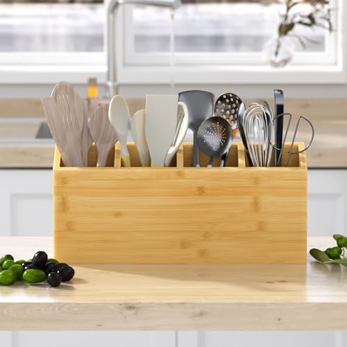 Wingsife Utensils Holder with 4 Compartments, Bamb... (Classic | Bamboo)