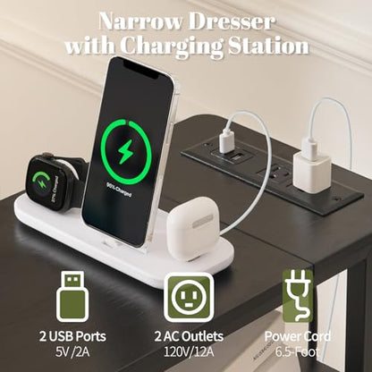 Yoobure LED Narrow Nightstand with Charging Station - Slim Dresser for Bedroom Narrow Side Table Storage Cabinet, Small Dressers Chest of Drawers, Tall Skinny Night Stand End Table for Small Spaces