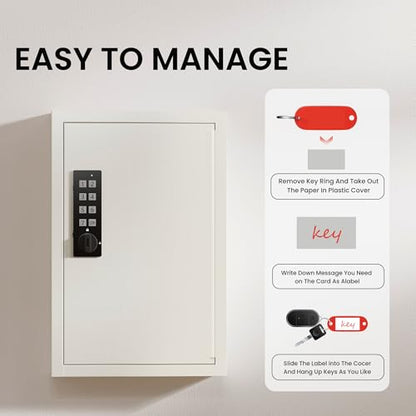 Electronic 40 Key Lock Box, Beige Lock Box for Keys with Code | Private, Public and Password Hiding Modes Key Box Wall Mount For Home Office Key Management