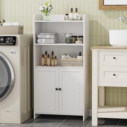 Small Bathroom Storage Cabinet, Toilet Paper Storage Cabinet | Bathroom Floor Cabinet with Doors and Shelves, Bathroom Organizers for Small Spaces, 9.8" D x 19.7" W x 39.9" H, White