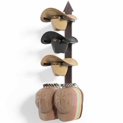 Cowboy Hat Rack for Wall, Cowboy Hat Holder Wall Mount Holds up to 4 Hats, Wooden Western Rustic Metal Hat Hanger with Arrow Sign Board, Hat Organizer for Western Hat, Fedora, Sun Hats (1 pack)