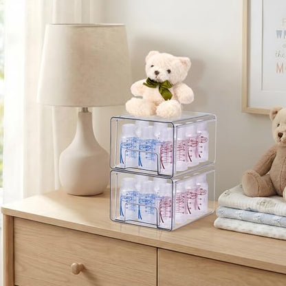 Sorbus Large Clear Stackable Storage Drawers – 2-Pack Plastic Organizer Bins with Handles – Pull-Out Stackable Drawers for Bathroom Closet, Medicine, Cabinet, Pantry Storage, Baby Bottle Organizer