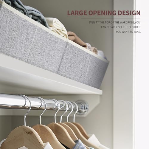 Closet Organizers Bins 6 Packs - Large Closet Shelf Organizer with Handles, Fabric Trapezoid Storage Bins, Collapsible Storage Cubes for Clothes, Towels, Light Gray