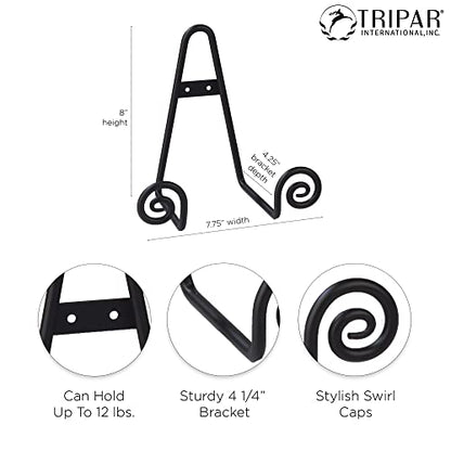 TRIPAR Decorative Scroll Rack, Large Black Display (4.5 Inch Depth) - Functions as Wall Rack or Tabletop Easel - Lightweight and Durable - Showcase Beautiful Plates, China, Artwork and More