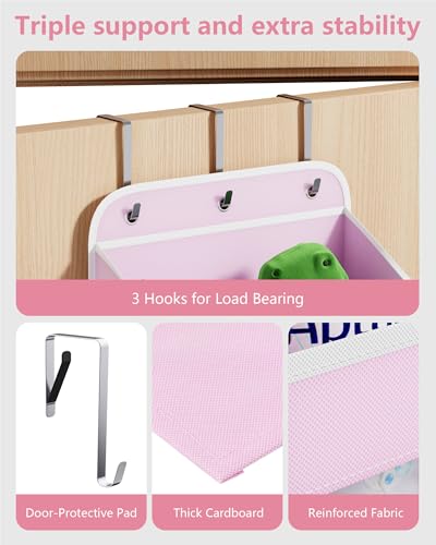 5-Tier Over the Door Organizer, Baby Clothes Organizer for Nursery | with Removable Storage Caddy, Clear Pockets, Side Mesh Compartments, Hanging Behind Door Storage, Damage-Free Installation