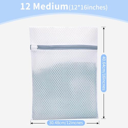12PCS 12X16IN Laundry Bags Mesh Wash Bags for Strong Zipper | Upgraded Honeycomb and Fine Mesh Design Delicate Laundry Bag for Clothes, Bras,Socks,Travel Organization